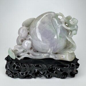 Jadeite Carving Peach Monkey Money Toad Lavender Green White Type A 14.4 Cm